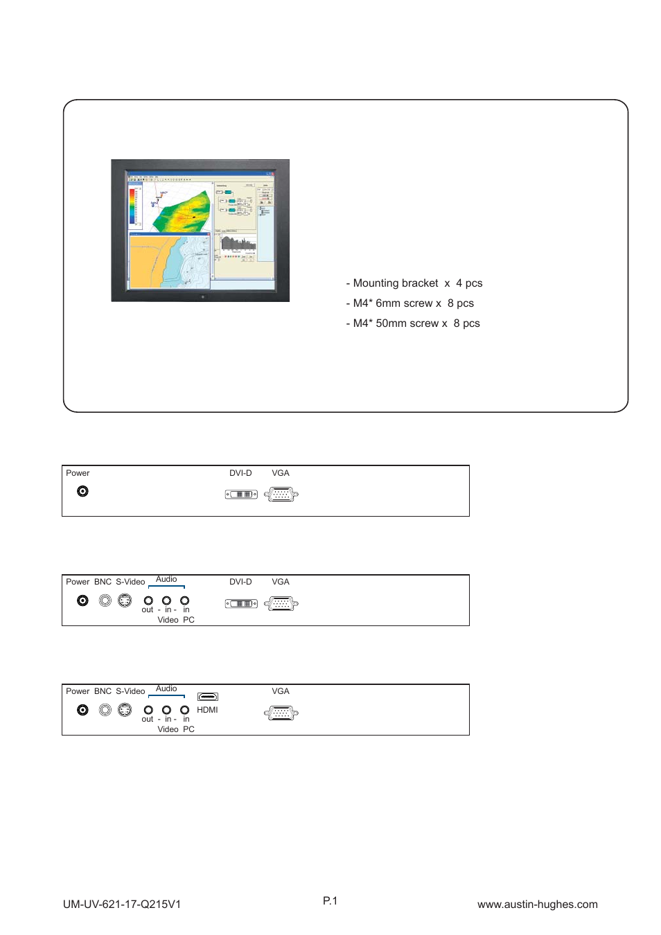 1 > package content - ap / nap-17, Part 1, Ap-17 / nap-17 | 17" lcd display, Mounting hardware x 1 pack | Austin Hughes OP-17 User Manual | Page 5 / 28
