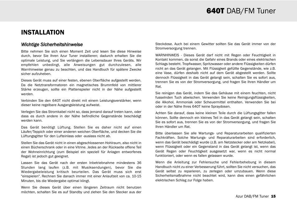 640t dab/fm tuner, Installation | Cambridge Audio Azur 640T User Manual | Page 15 / 84