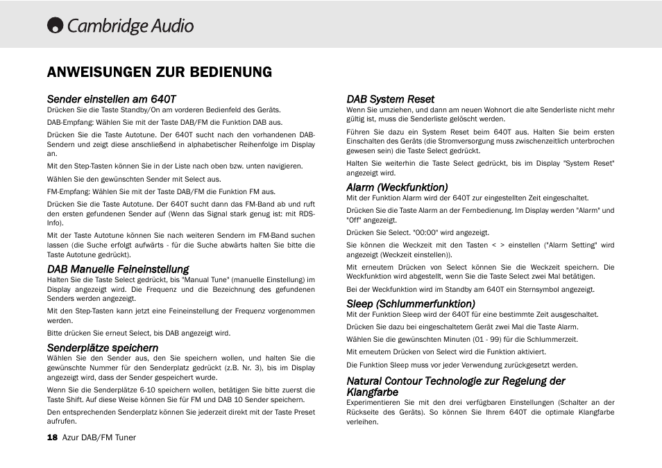 Anweisungen zur bedienung | Cambridge Audio Azur 640T User Manual | Page 18 / 84