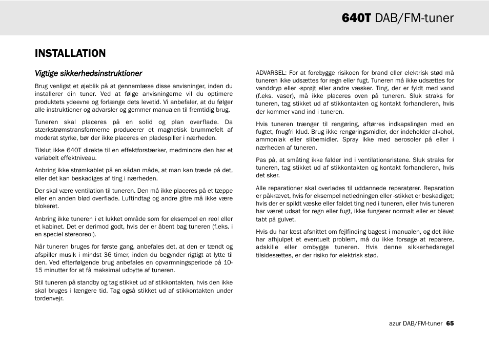 640t dab/fm-tuner, Installation | Cambridge Audio Azur 640T User Manual | Page 65 / 84