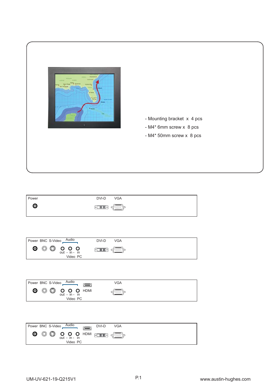 1 > package content - ap / nap-19, Part 1, Ap-19 / nap-19 | Mounting hardware x 1 pack | Austin Hughes OP-19 User Manual | Page 6 / 32