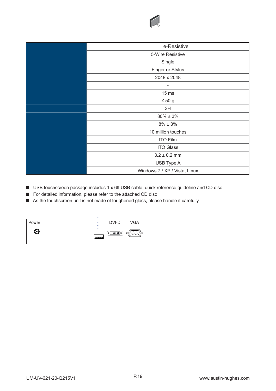 6 > options : touchscreen & driver, Usb touchscreen | Austin Hughes OP-20 User Manual | Page 24 / 32