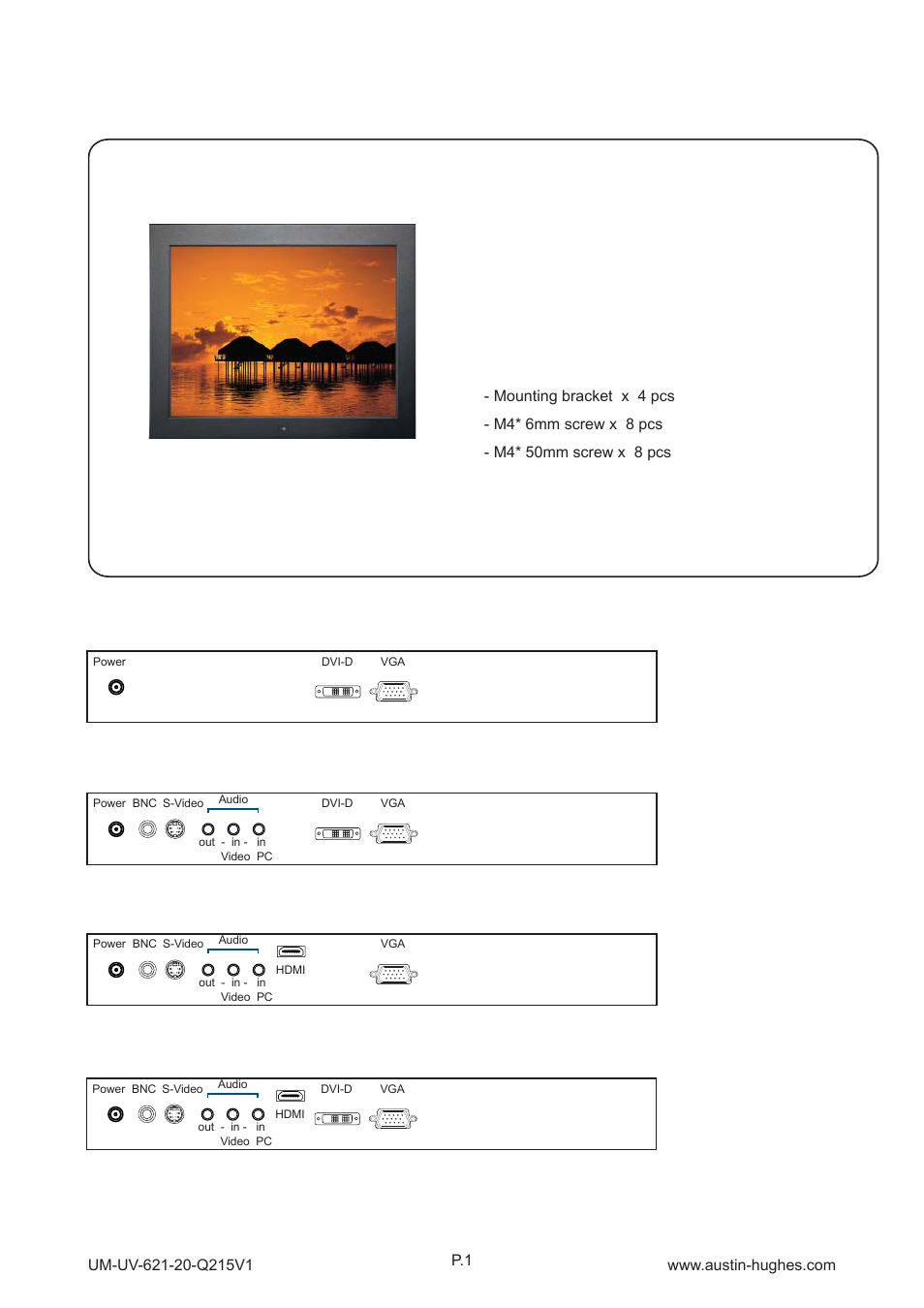 1 > package content - ap / nap-20, Part 1, Ap-20 / nap-20 | Mounting hardware x 1 pack | Austin Hughes OP-20 User Manual | Page 6 / 32