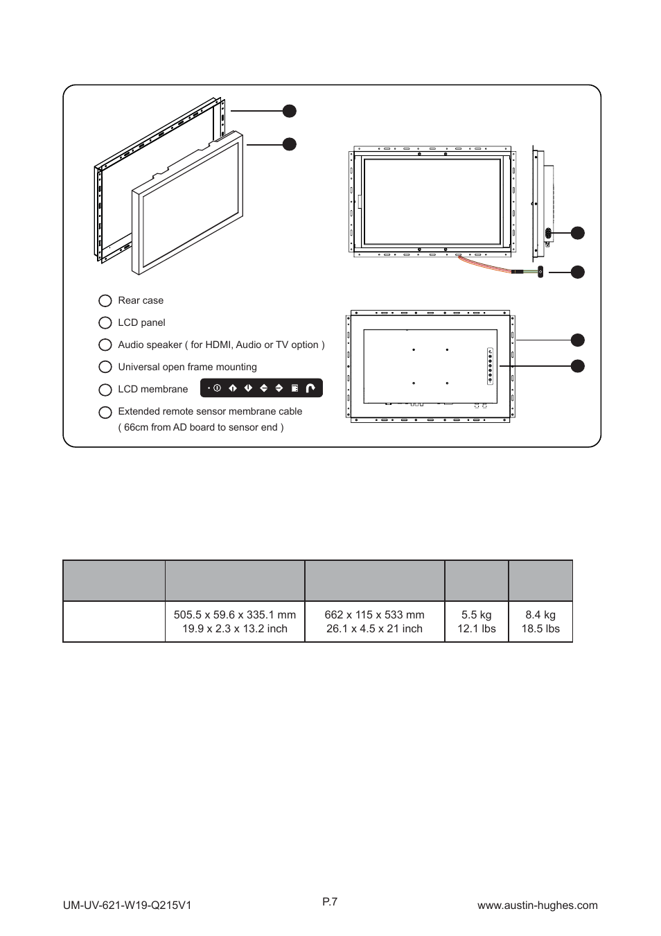 2 > structure diagram - op-w19, Op-w19, Front view | Rear view | Austin Hughes OP-W19 User Manual | Page 12 / 32