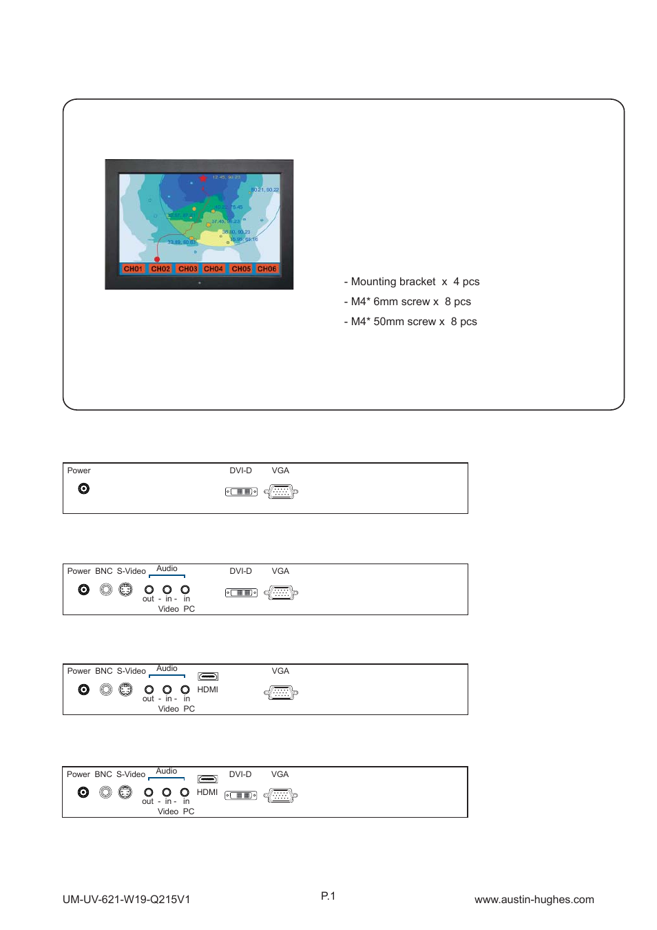 1 > package content - ap / nap-w19, Part 1, Ap-w19 / nap-w19 | Mounting hardware x 1 pack | Austin Hughes OP-W19 User Manual | Page 6 / 32