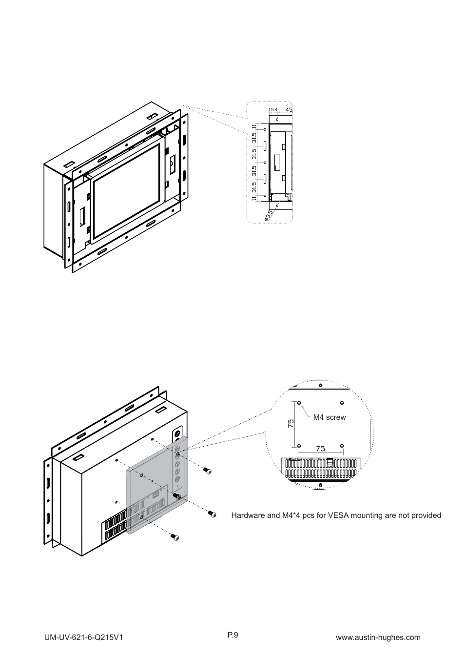 3 > installation - op-6, I ) universal mount ( ii ) vesa mount ( 75*75mm ) | Austin Hughes OP-6 User Manual | Page 13 / 24