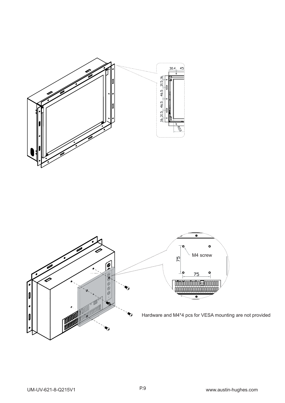 3 > installation - op-8, I ) universal mount ( ii ) vesa mount ( 75*75mm ) | Austin Hughes OP-8 User Manual | Page 13 / 24