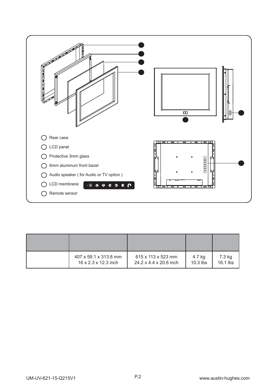 Front view, Rear view | Austin Hughes OP-15 User Manual | Page 6 / 24