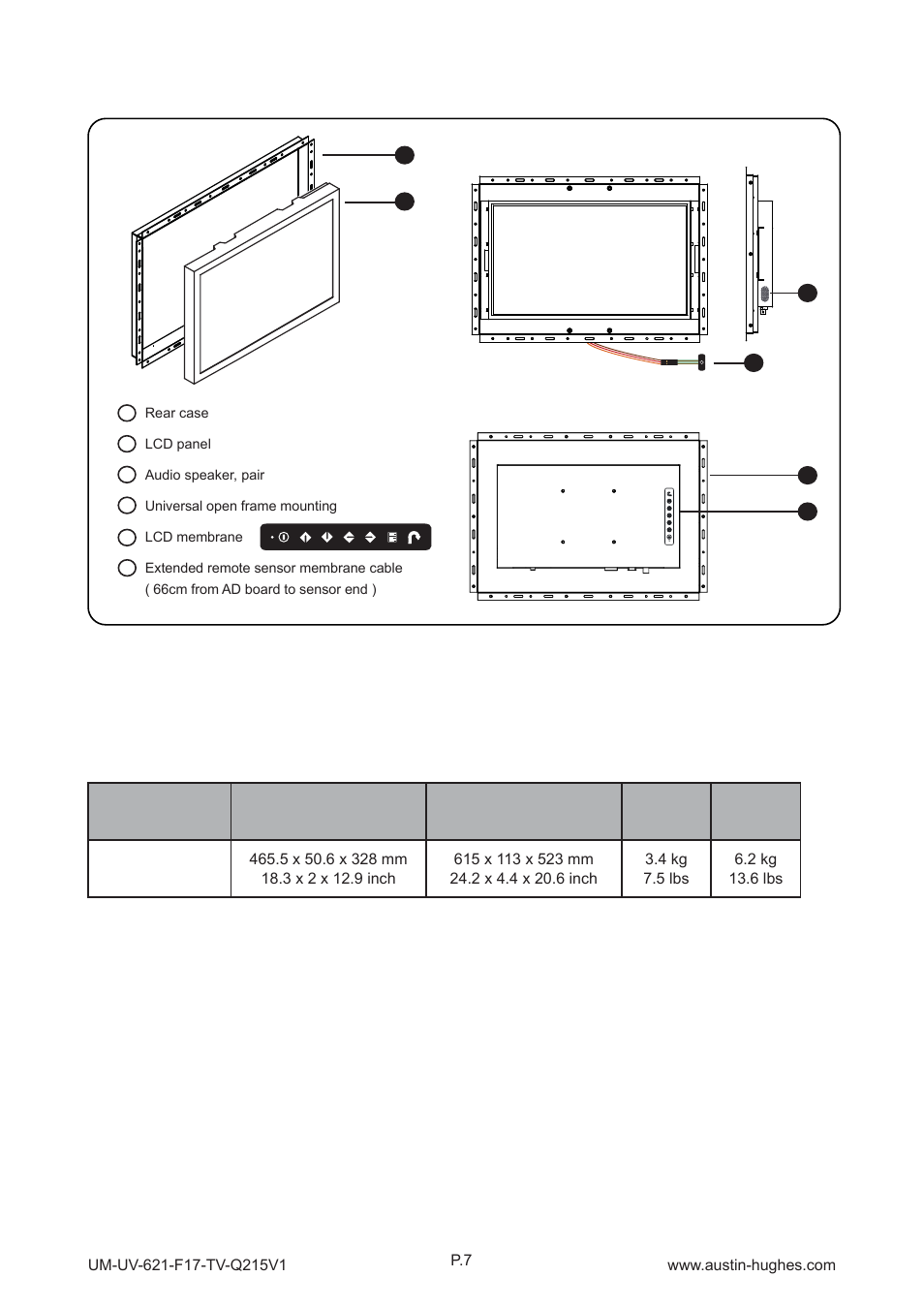 2 > structure diagram - op-f17-tv, Op-f17-tv, Front view | Rear view | Austin Hughes OP-F17-TV User Manual | Page 12 / 40