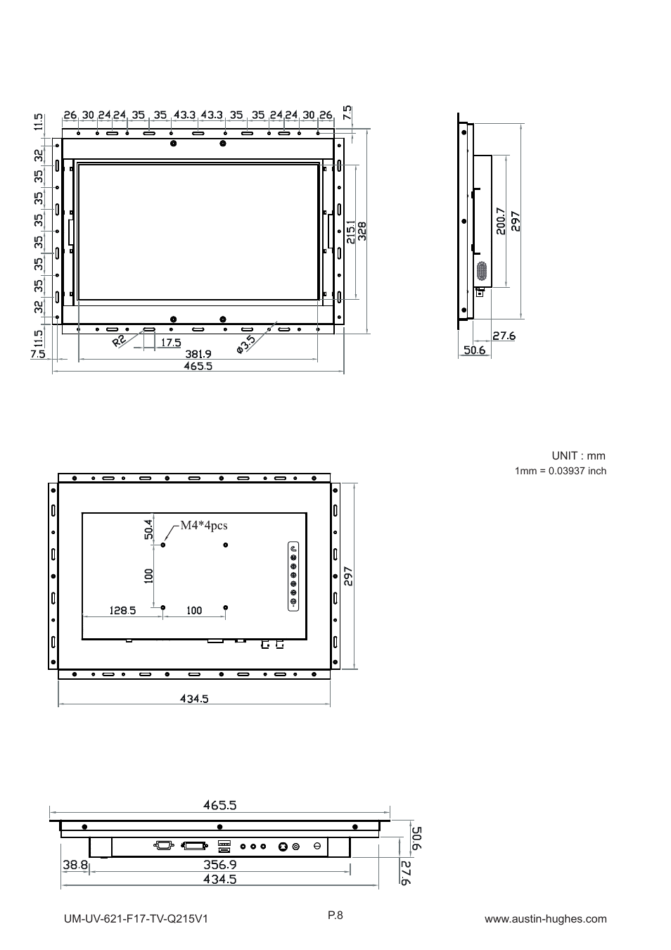 Op-f17-tv, 2 > dimension - op-f17-tv | Austin Hughes OP-F17-TV User Manual | Page 13 / 40