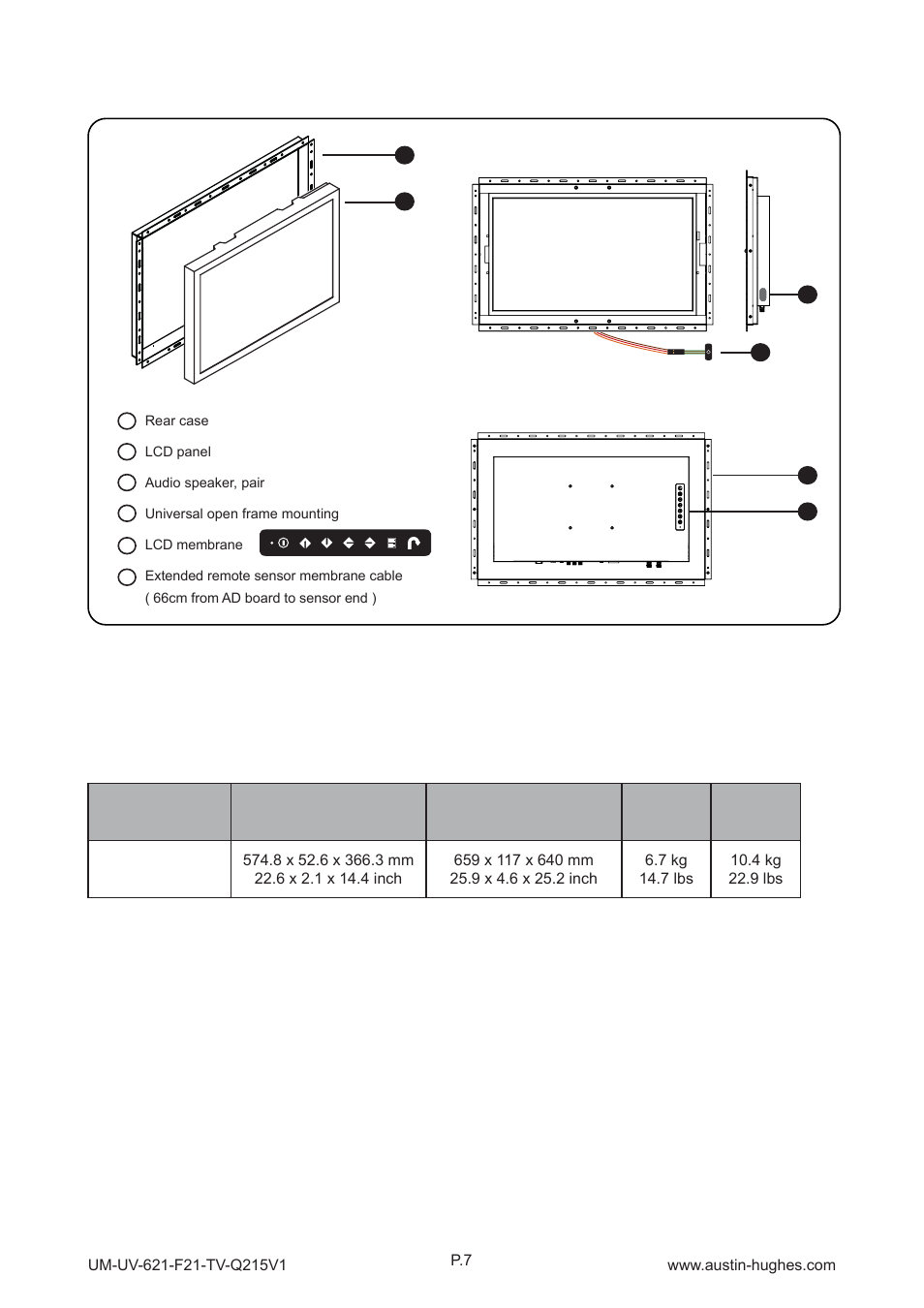 2 > structure diagram - op-f21-tv, Op-f21-tv, Front view | Rear view | Austin Hughes OP-F21-TV User Manual | Page 12 / 40