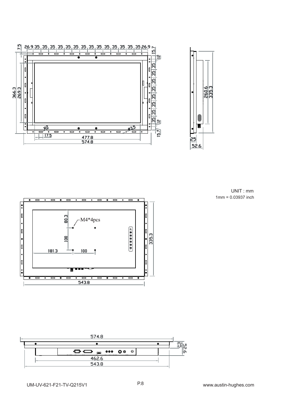 Op-f21-tv, 2 > dimension - op-f21-tv | Austin Hughes OP-F21-TV User Manual | Page 13 / 40