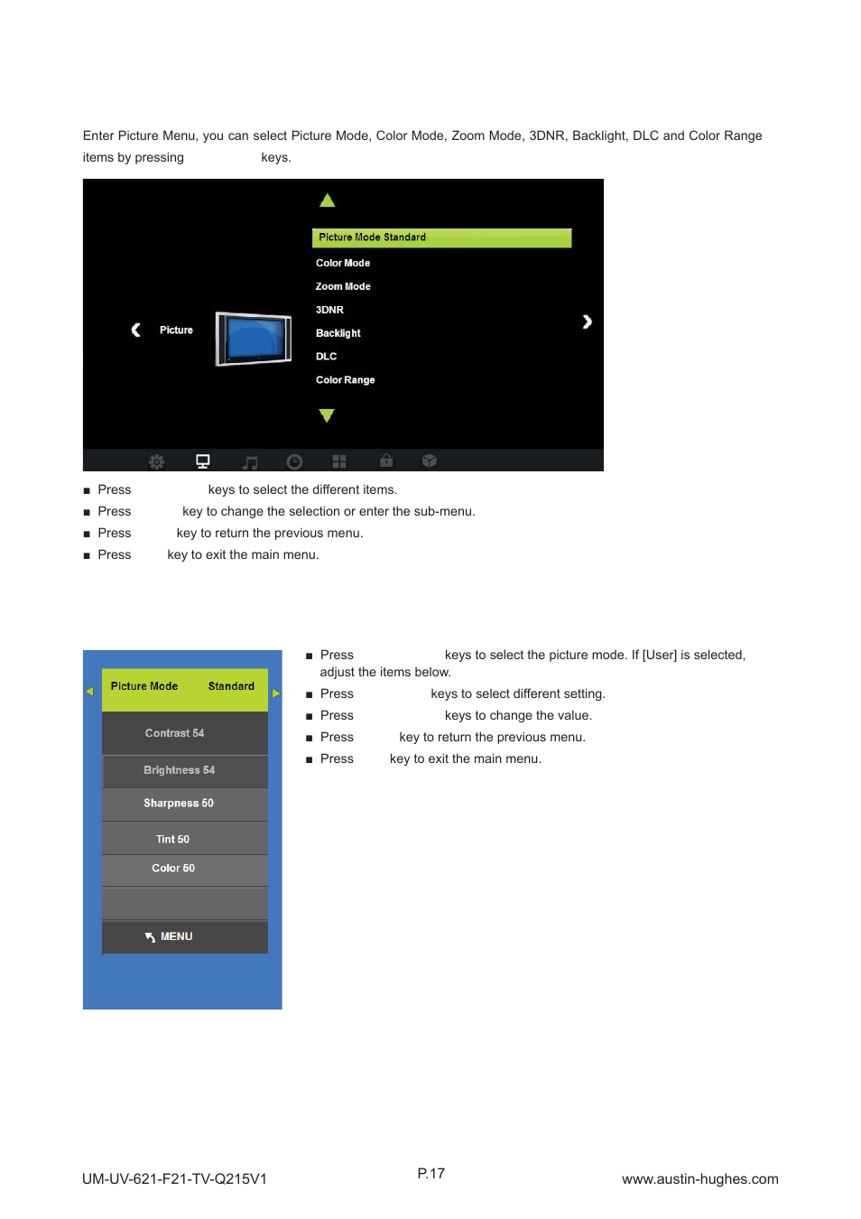 2 > picture menu | Austin Hughes OP-F21-TV User Manual | Page 22 / 40