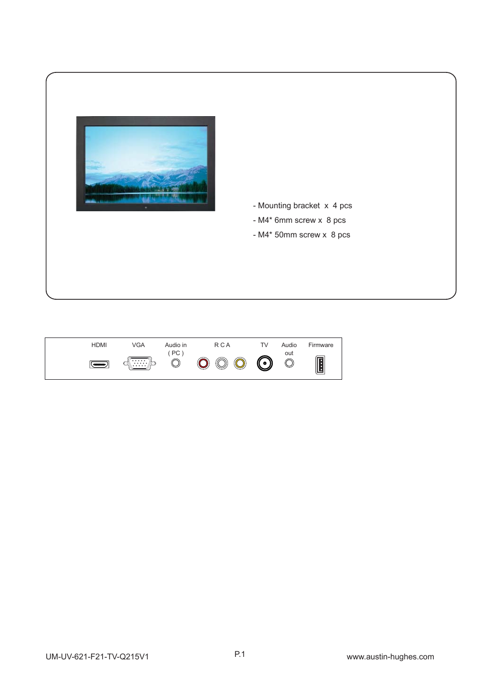 1 > package content - ap / nap-f21-tv, Part 1, Ap-f21 / nap-f21-tv | Austin Hughes OP-F21-TV User Manual | Page 6 / 40
