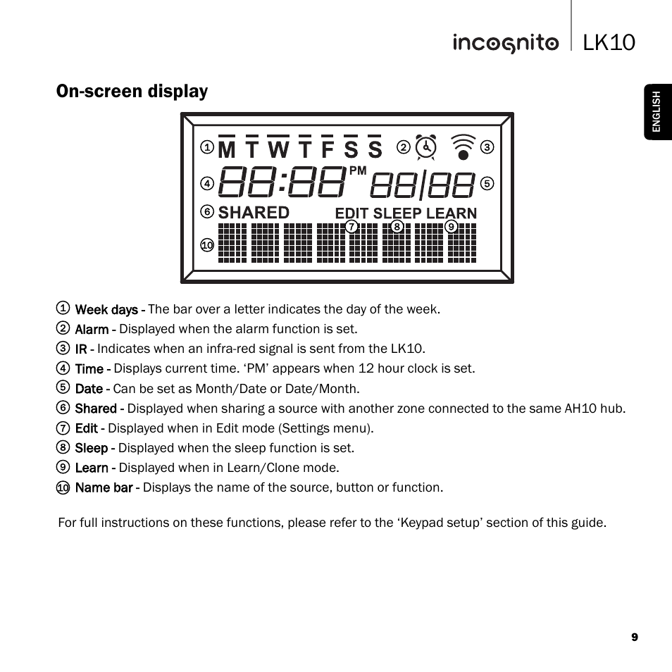 Lk10, On-screen display | Cambridge Audio INCOGNITO LK10 User Manual | Page 9 / 20