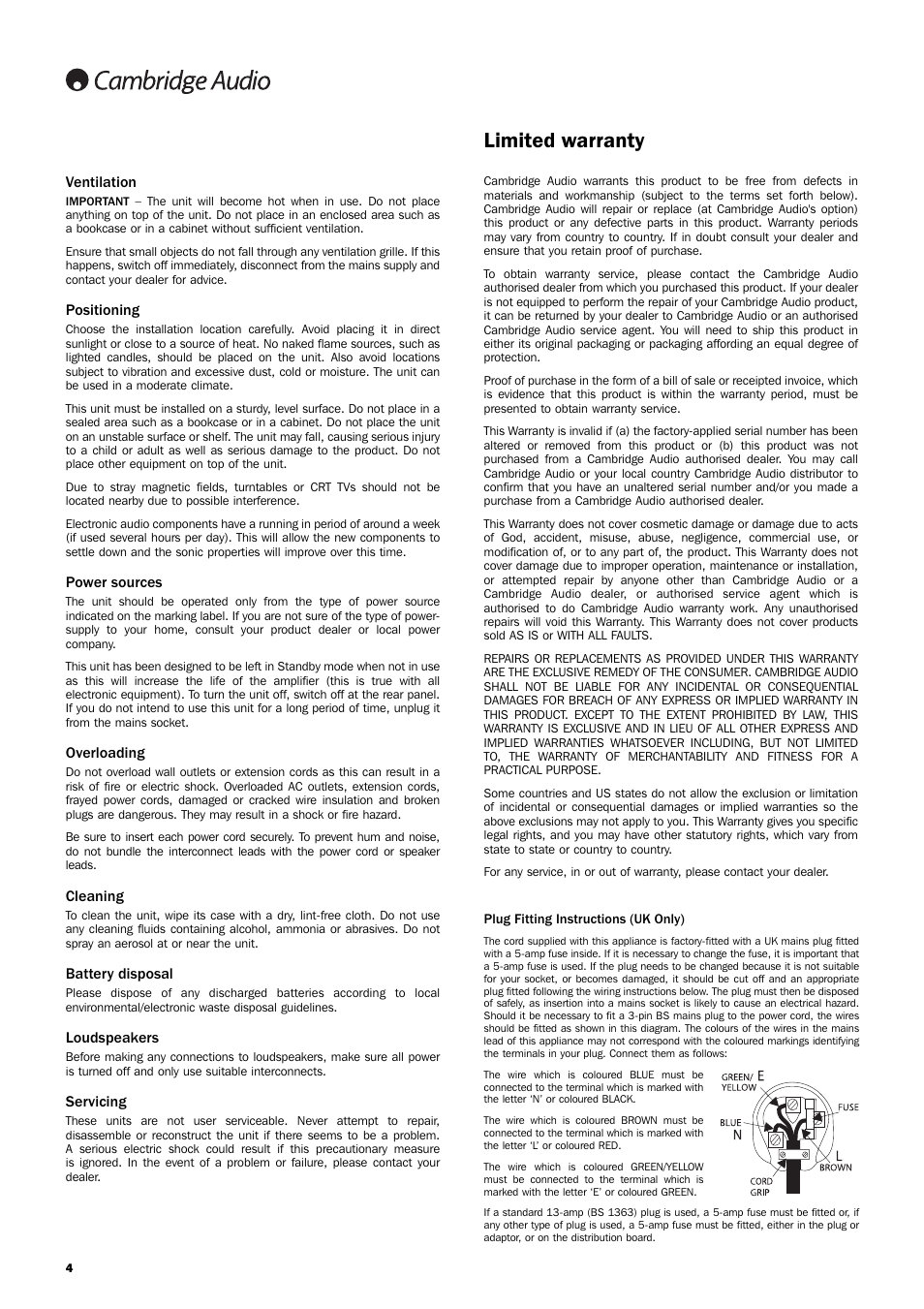 Limited warranty | Cambridge Audio Azur 740A User Manual | Page 4 / 14