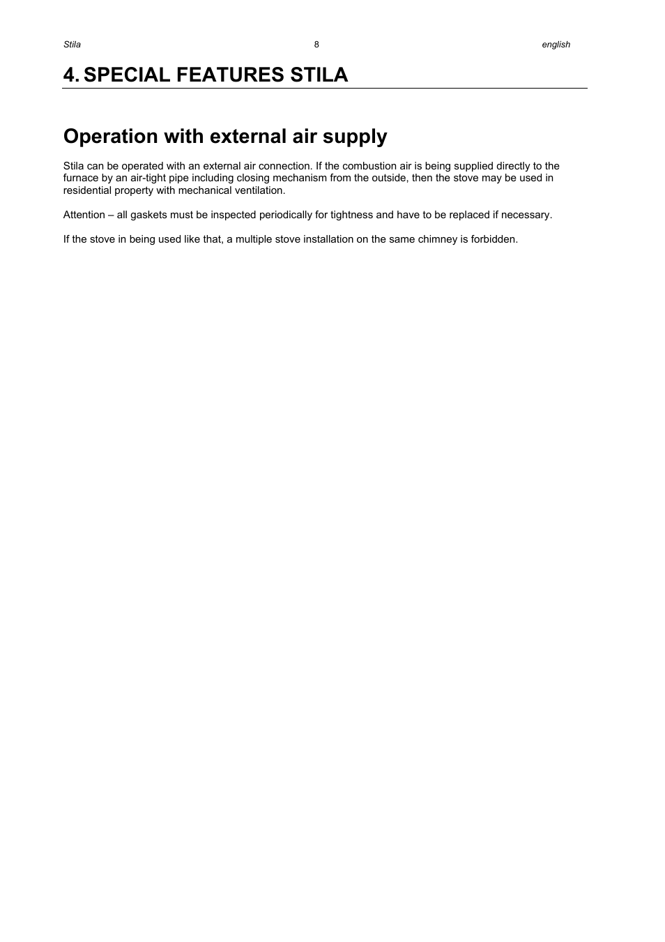 Special features stila, Operation with external air supply | Austroflamm Stila User Manual | Page 10 / 20