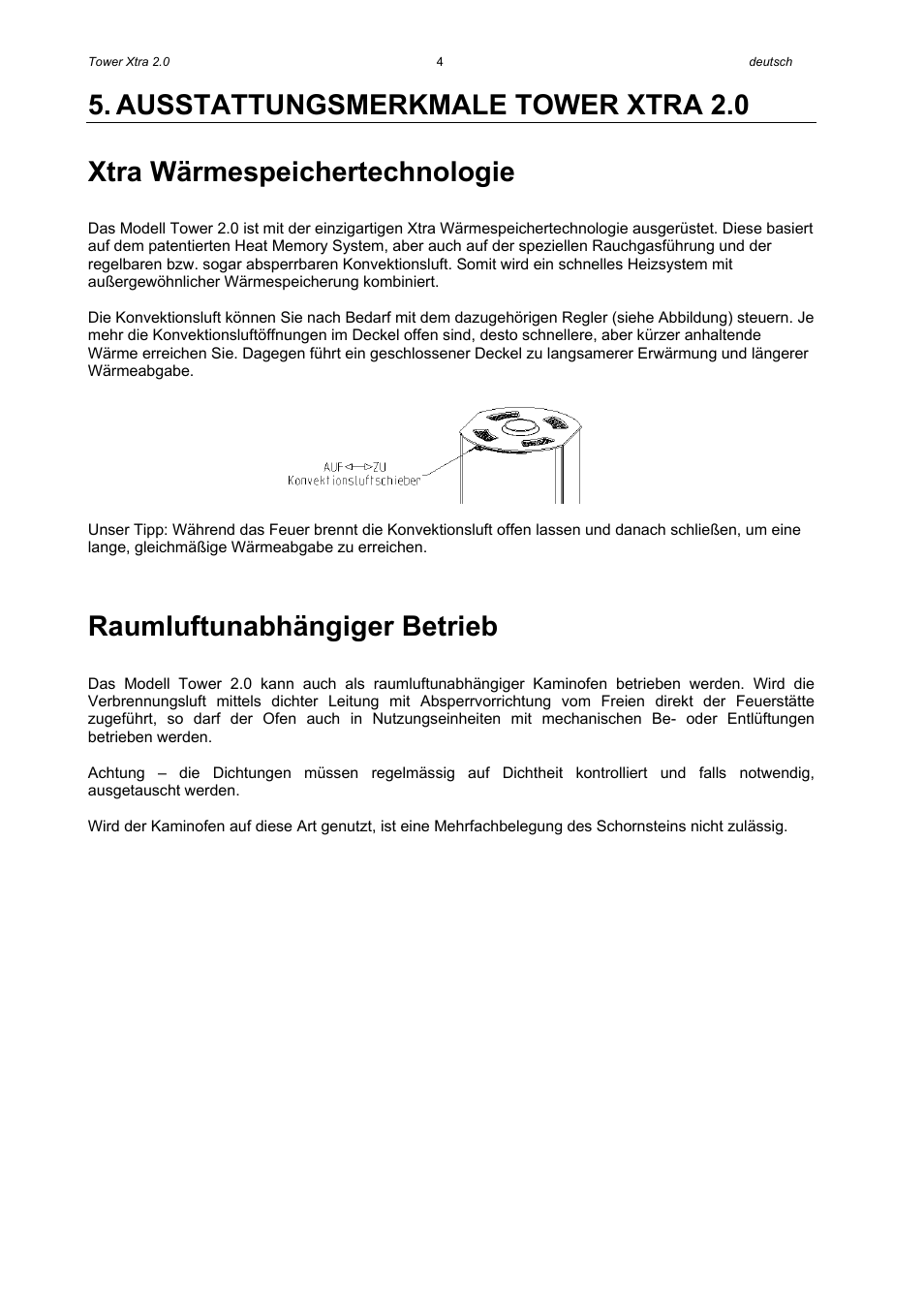 Raumluftunabhängiger betrieb | Austroflamm Tower Xtra 2.0 User Manual | Page 6 / 20