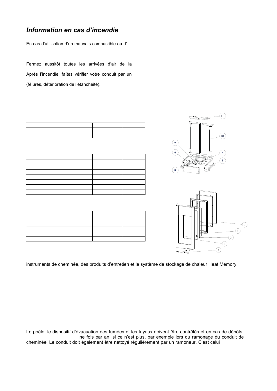 Principales pièces détachées, Information en cas d’incendie dans le conduit, Joints | Céramique réfractaire, Autres, Accessoires, Important, Entretien, Nettoyage | Austroflamm Tria User Manual | Page 14 / 16