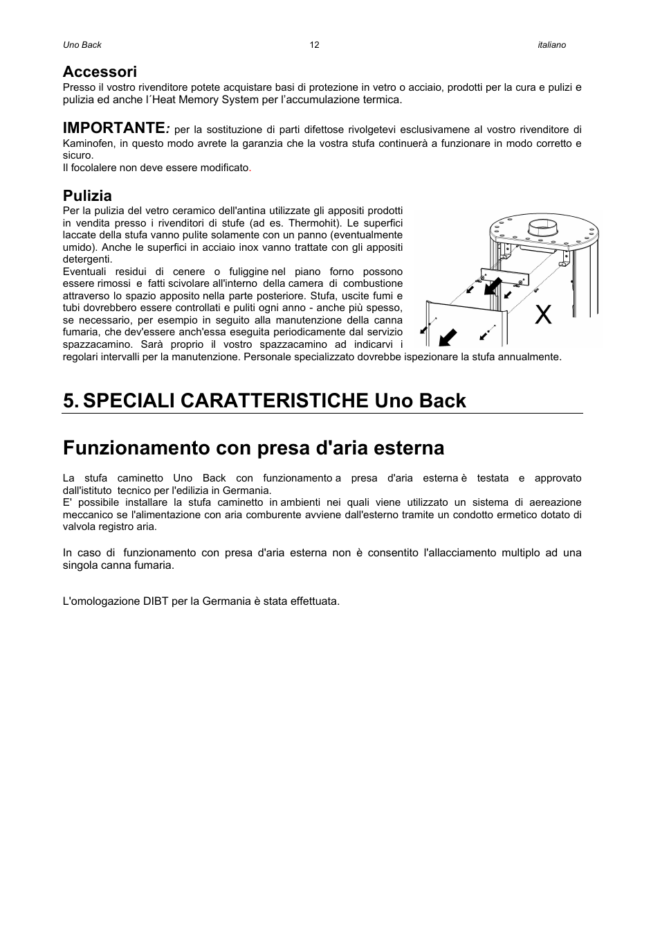 Accessori, Importante, Pulizia | Austroflamm Uno Back User Manual | Page 14 / 20