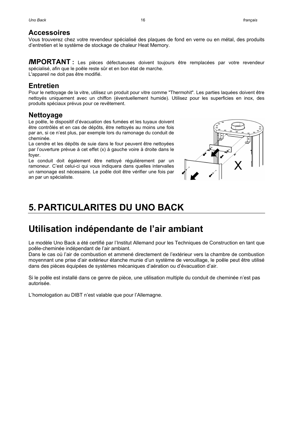 Accessoires, I mportant, Entretien | Nettoyage | Austroflamm Uno Back User Manual | Page 18 / 20