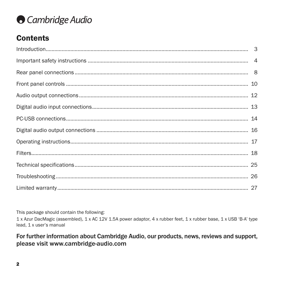 Cambridge Audio Upsampling Digital to Analog Converter azur DacMagic User Manual | Page 2 / 28