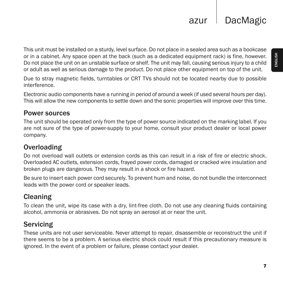 Dacmagic azur | Cambridge Audio Upsampling Digital to Analog Converter azur DacMagic User Manual | Page 7 / 28