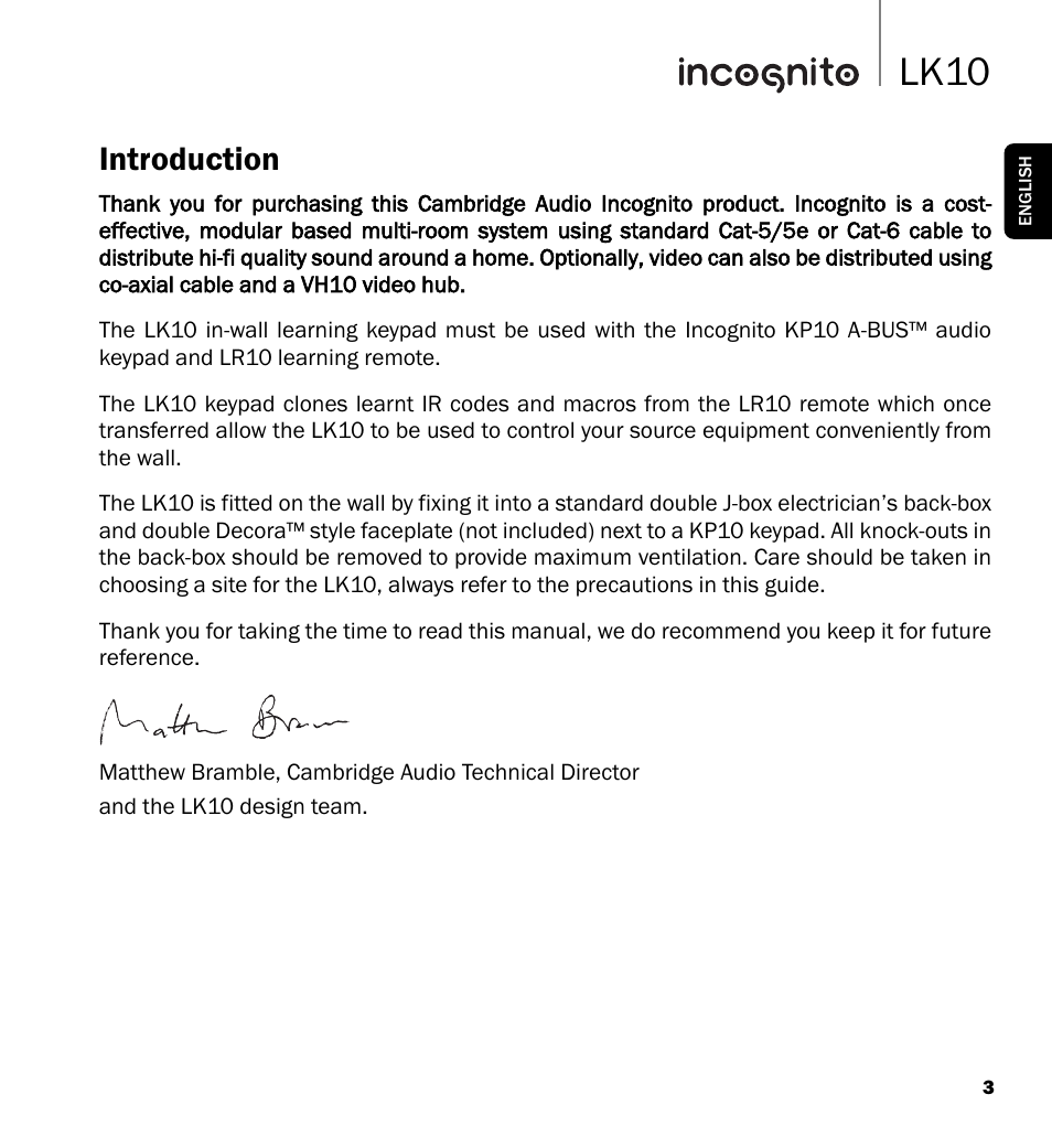 Lk10, Introduction | Cambridge Audio LK10 User Manual | Page 3 / 20