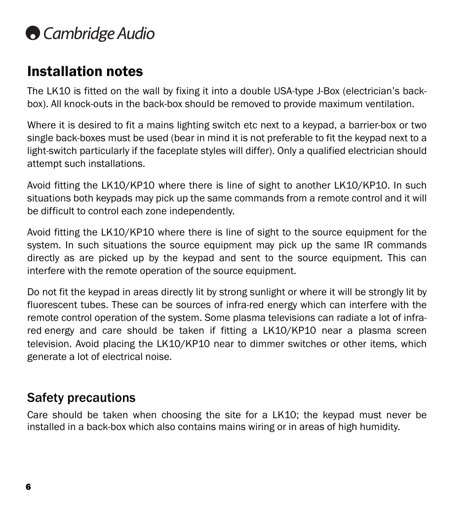 Safety precautions | Cambridge Audio LK10 User Manual | Page 6 / 20