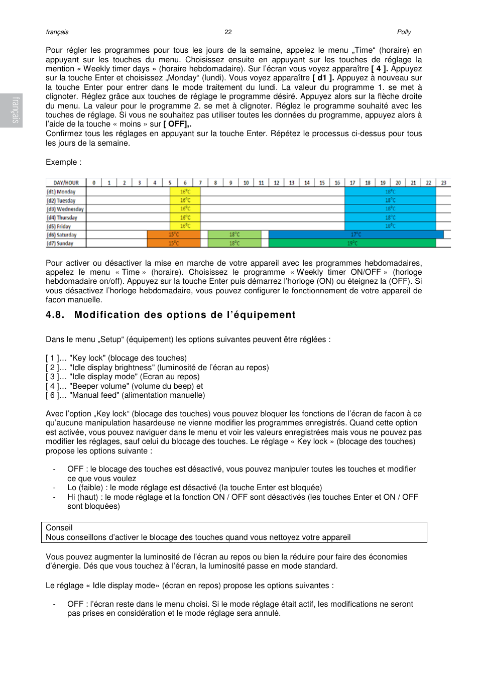 Modification des options de l’équipement, Français | Austroflamm Polly User Manual | Page 24 / 68