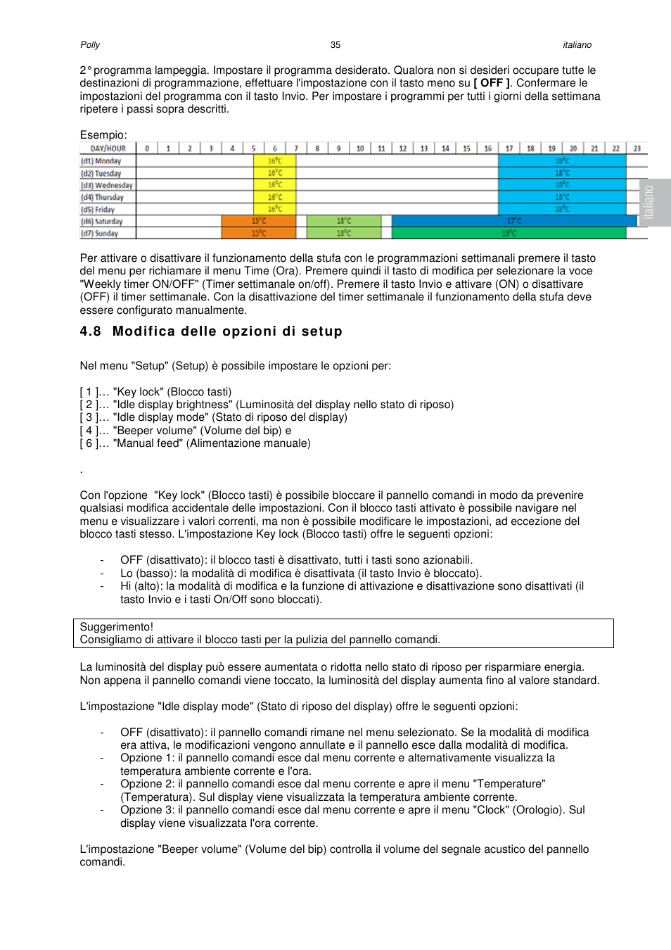 8 modifica delle opzioni di setup, Italiano | Austroflamm Polly User Manual | Page 37 / 68