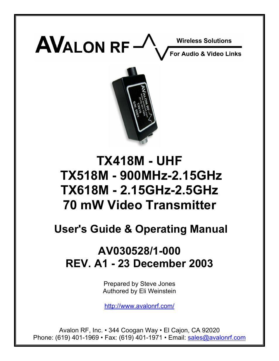 AValon RF TX618M User Manual | 14 pages