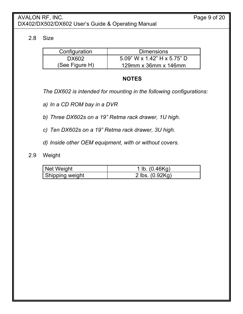 AValon RF DX-02 Series User Manual | Page 12 / 23