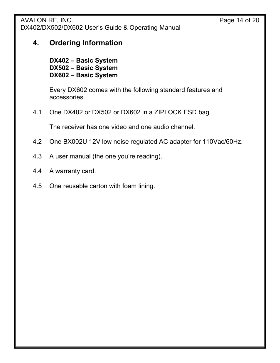 AValon RF DX-02 Series User Manual | Page 17 / 23