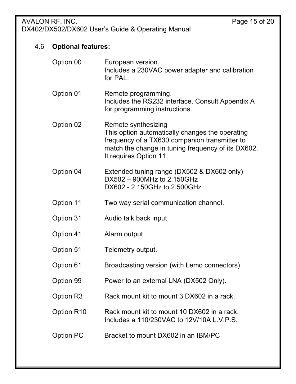 AValon RF DX-02 Series User Manual | Page 18 / 23
