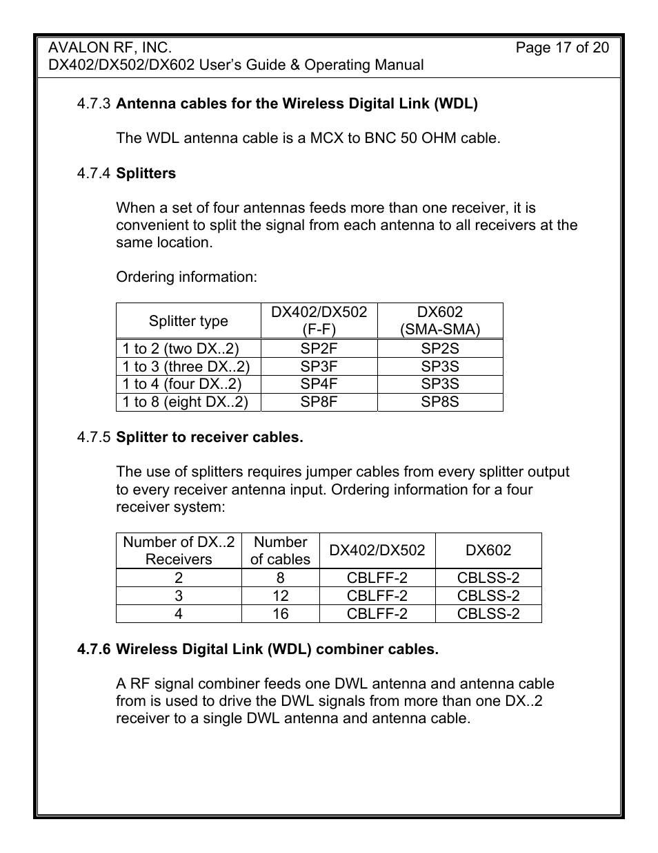 AValon RF DX-02 Series User Manual | Page 20 / 23