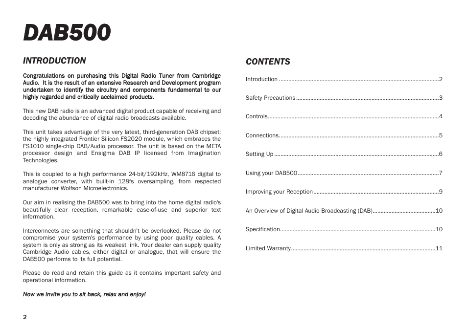 Cambridge Audio DAB500 User Manual | Page 2 / 12