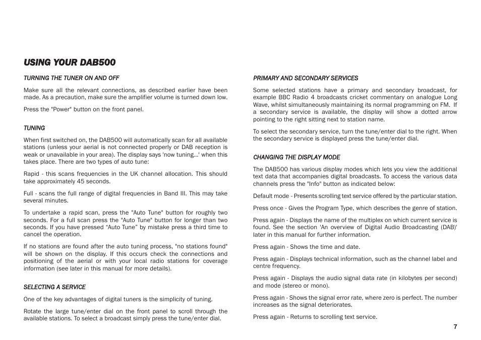 Using your dab500 | Cambridge Audio DAB500 User Manual | Page 7 / 12