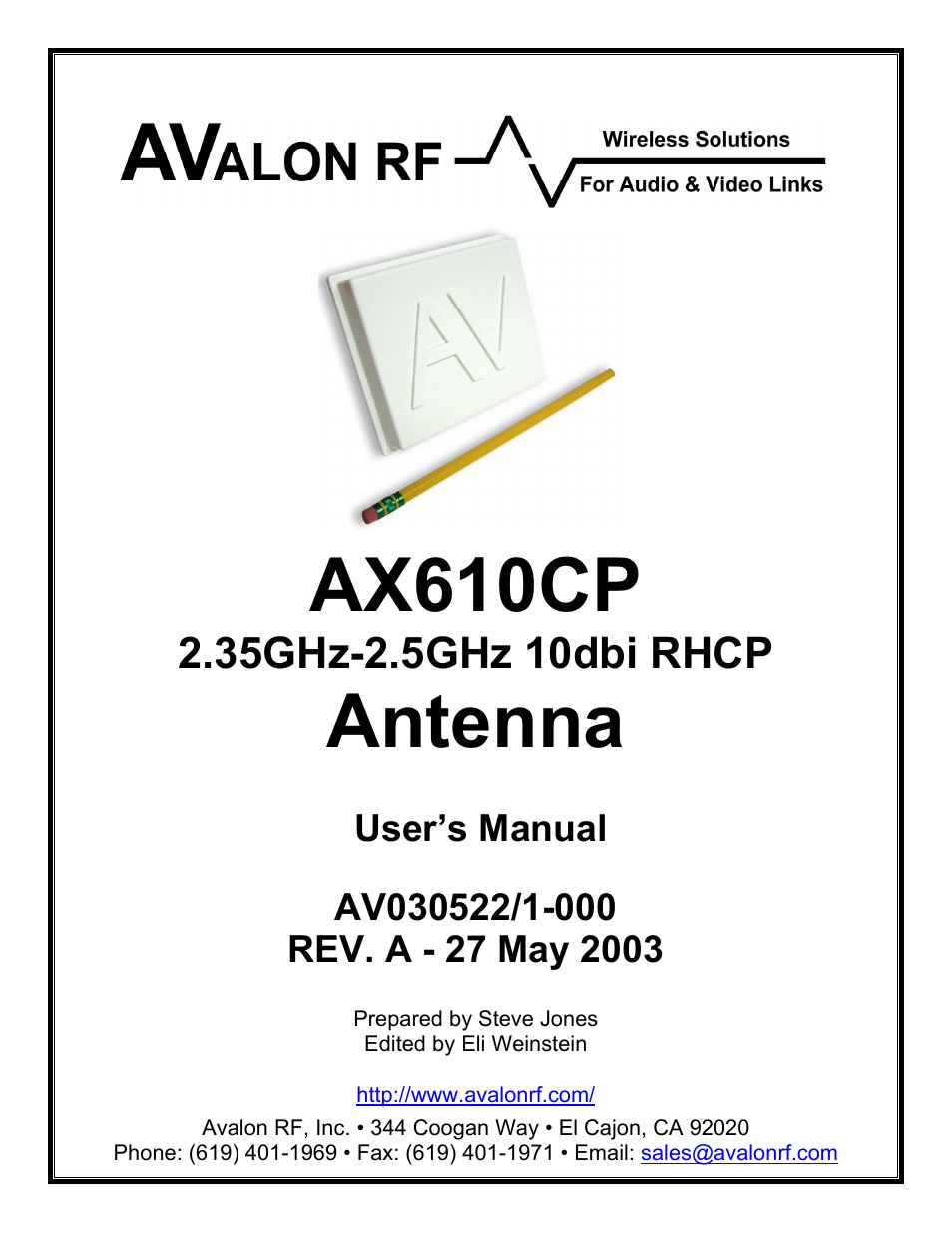 AValon RF AX610CP User Manual | 5 pages