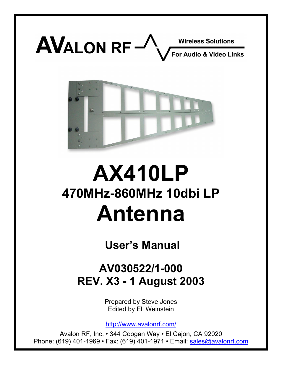 AValon RF AX410LP User Manual | 4 pages