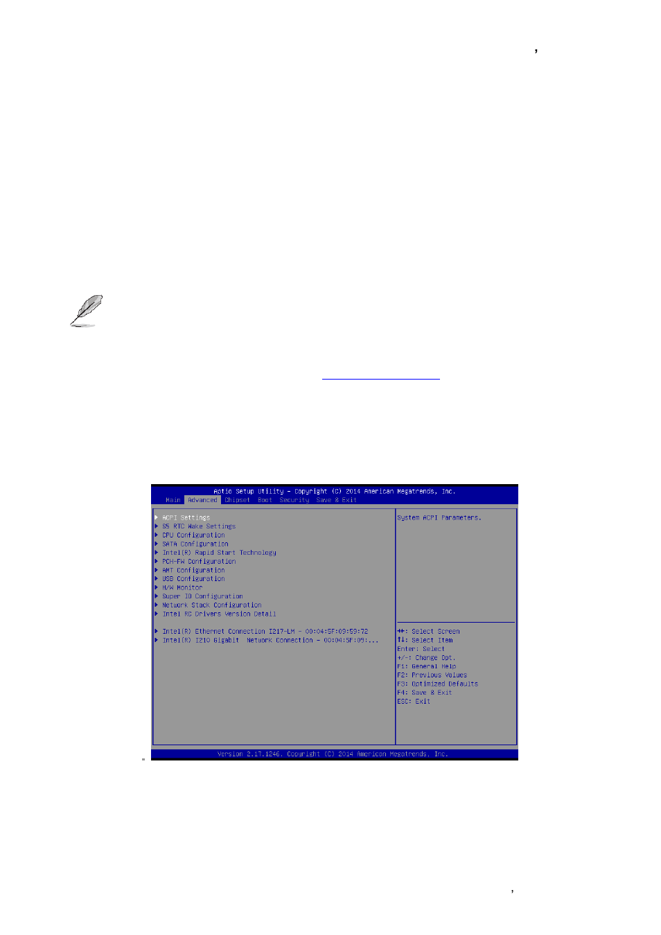 System language, System date, System time | Advanced menu | Avalue ECM-QM87 User Manual | Page 41 / 74