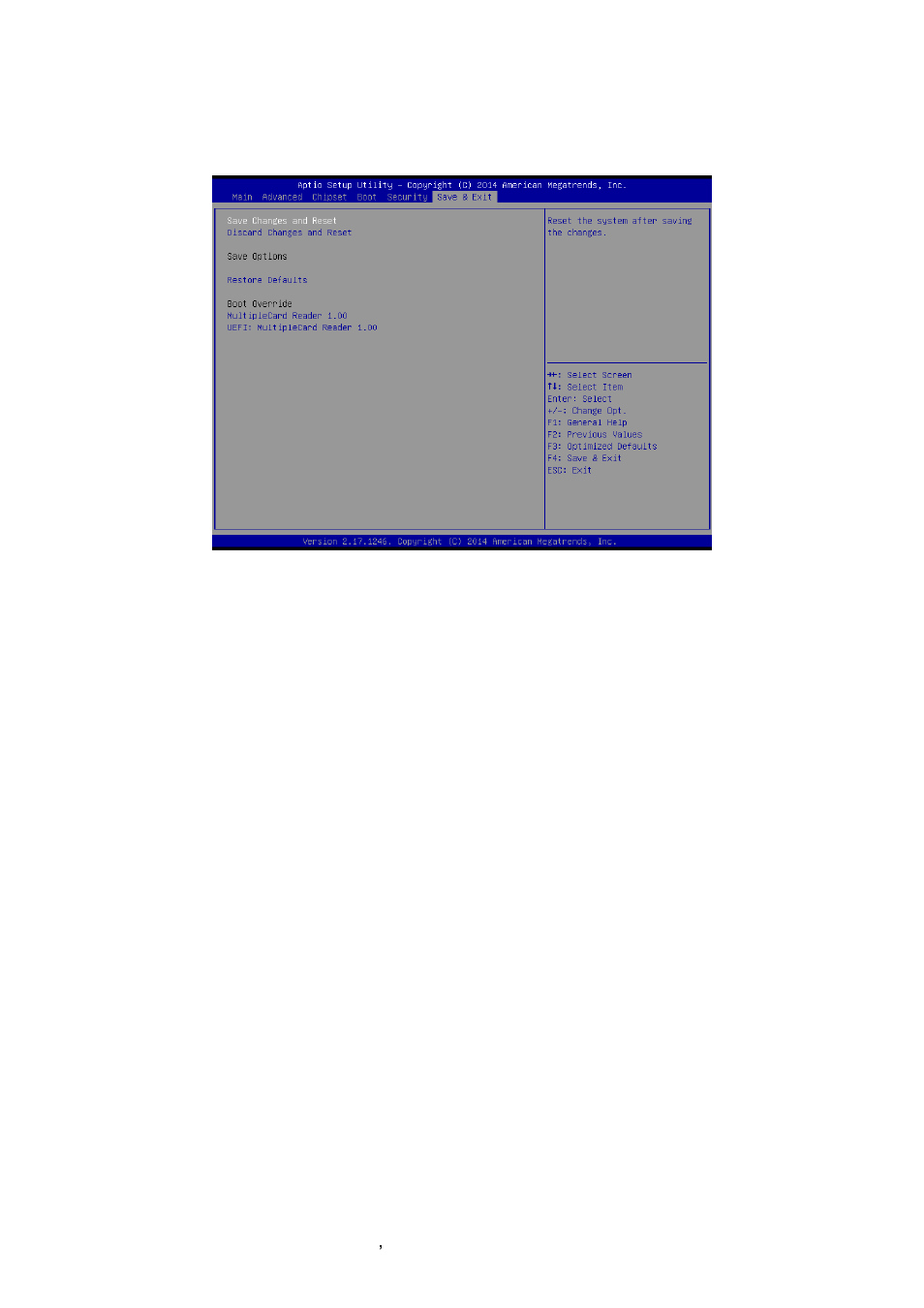 Save and exit, Save changes and exit, 2 discard changes and reset | Avalue ECM-QM87 User Manual | Page 64 / 74