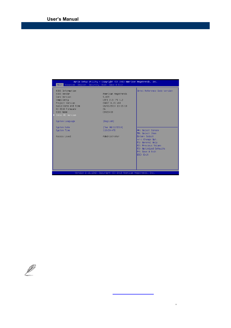 Bios setup, Main menu, System language | System date, System time | Avalue ECM-BYT2 User Manual | Page 37 / 71