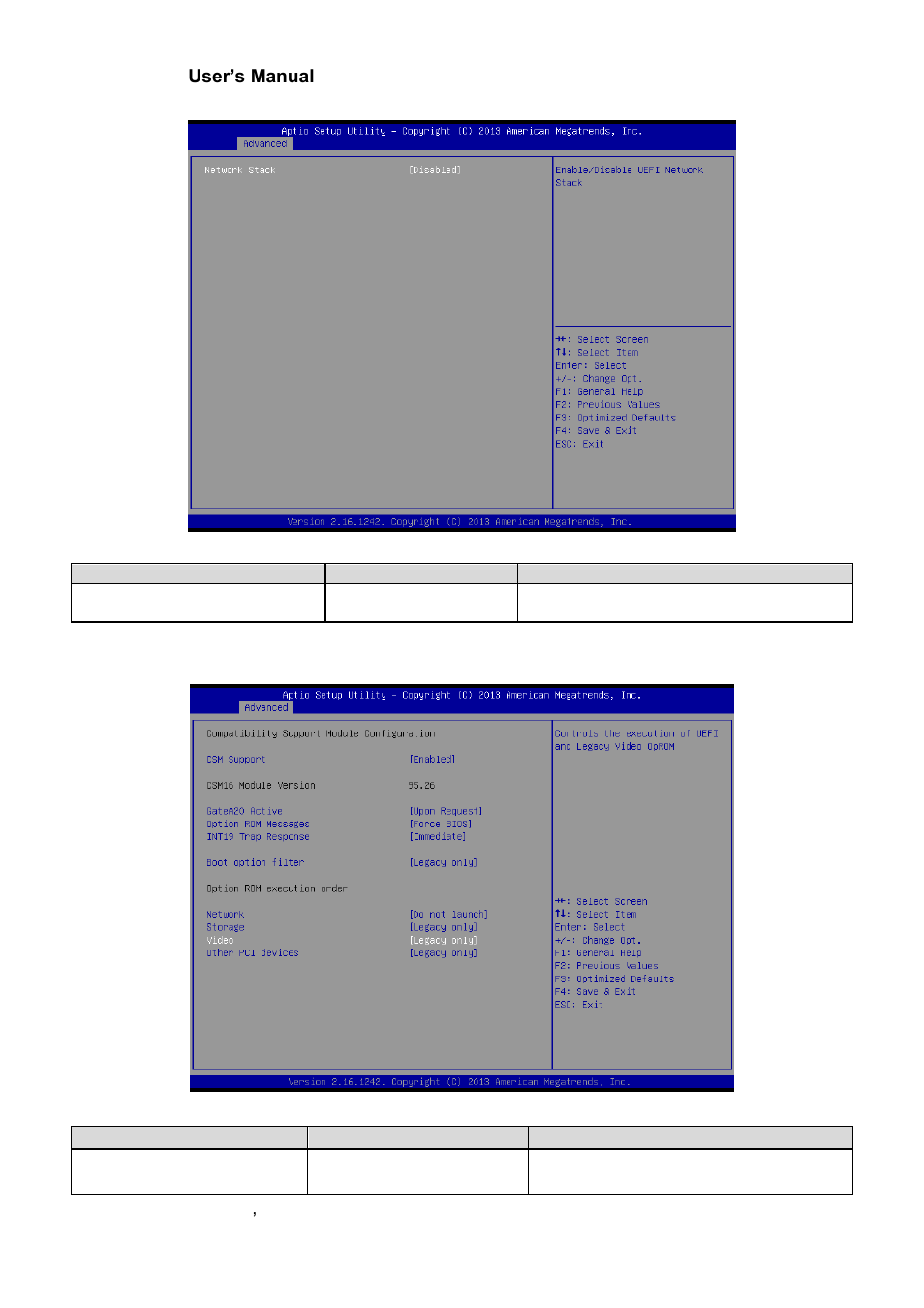 Network stack configuration, Csm configuration | Avalue ECM-BYT2 User Manual | Page 46 / 71