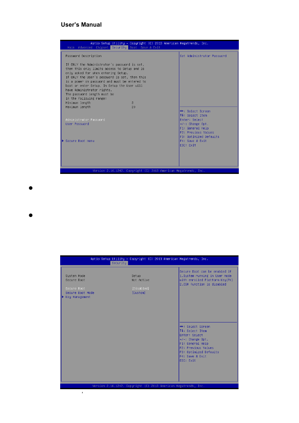 Security, Secure boot menu | Avalue ECM-BYT2 User Manual | Page 56 / 71