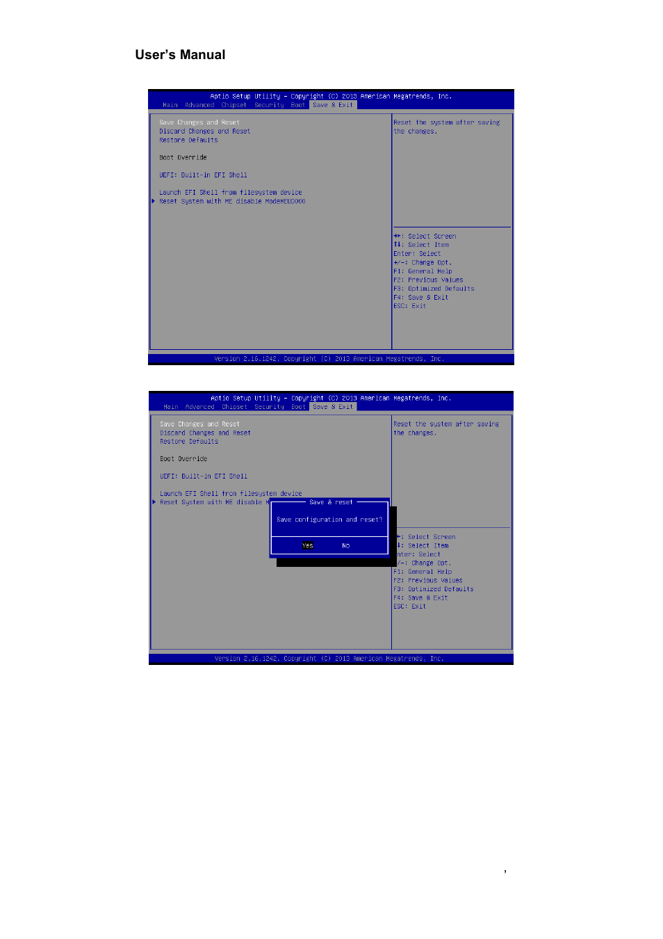 Save and exit, Save changes and reset, 2 discard changes and reset | Avalue ECM-BYT2 User Manual | Page 59 / 71