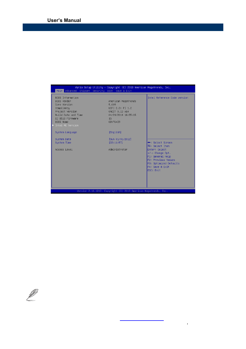 Bios setup, Main menu, System language | System date, System time | Avalue ECM-BYT User Manual | Page 39 / 73