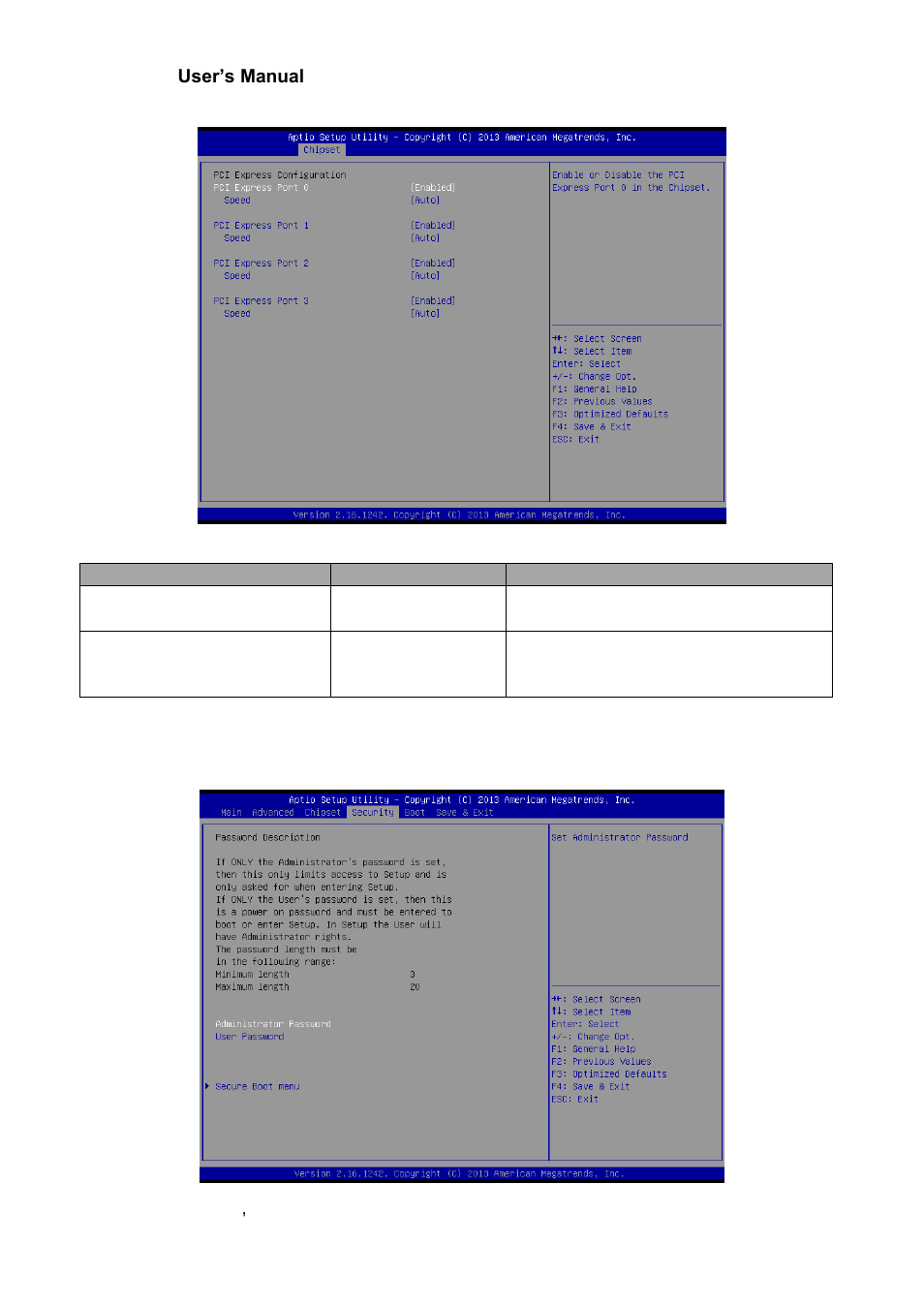 Pci express configuration, Security | Avalue ECM-BYT User Manual | Page 60 / 73