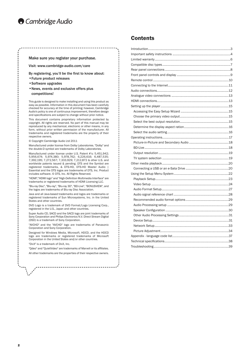 Cambridge Audio AZUR 751BD User Manual | Page 2 / 40