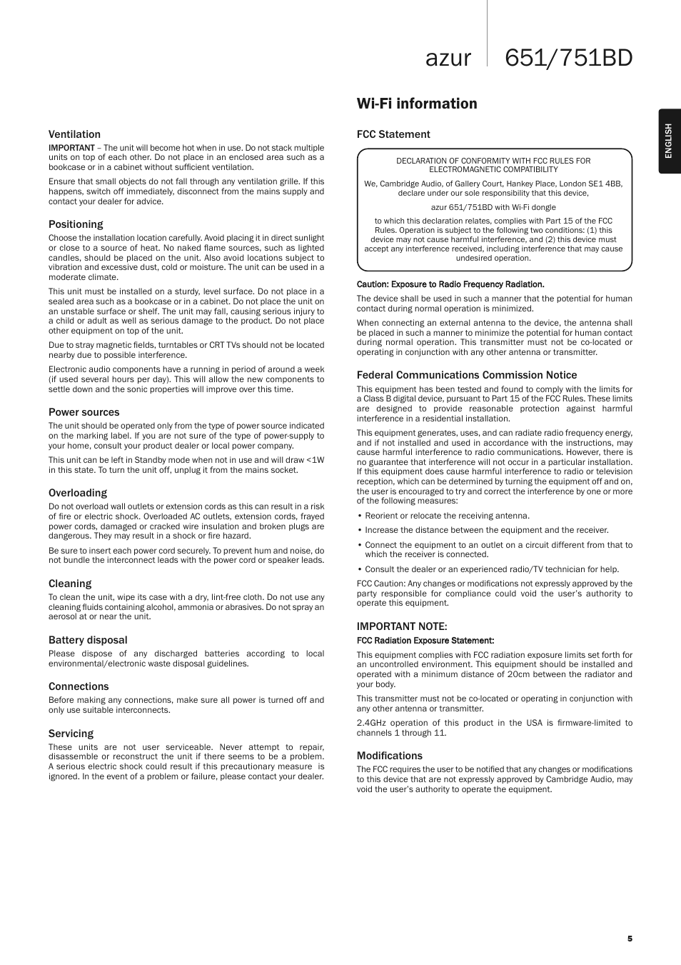Wi-fi information | Cambridge Audio AZUR 751BD User Manual | Page 5 / 40